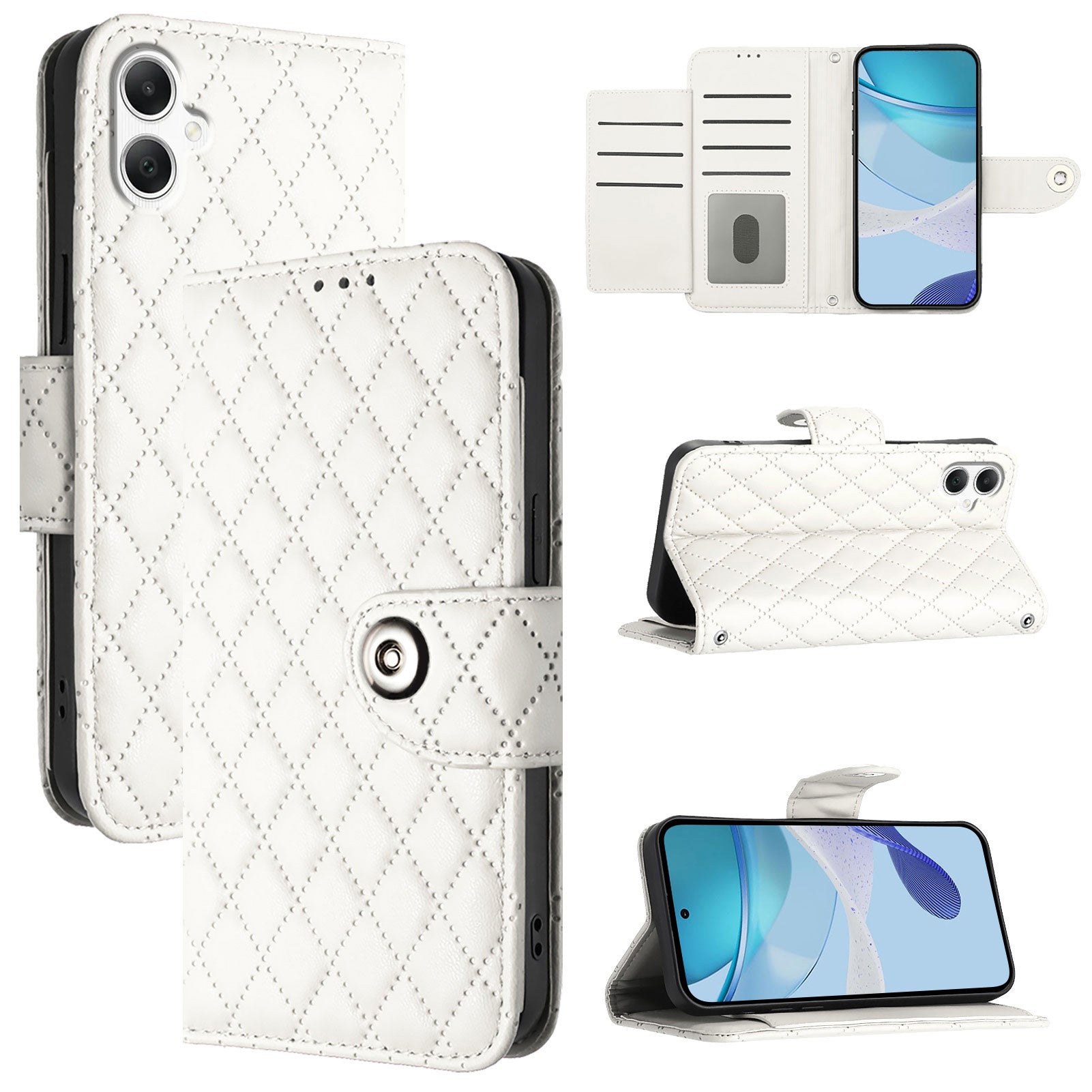 For Samsung Galaxy A06 Case YB Imprinting Series-8 Leather Wallet Phone Cover with 7 Card Slots - White For Samsung Galaxy A06 Case YB Imprinting Series-8 Leather Wallet Phone Cover with 7 Card Slots - White
